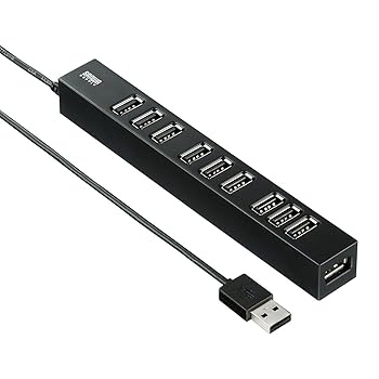 (中古品)サンワサプライ USB2.0ハブ(10ポート) セルフパワー/バスパワー両対応 ブラック USB-2H1001BK/サンワサプライ(Sanwa Supply)/USB-2H1001BK/サン